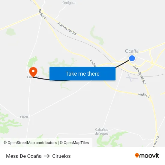 Mesa De Ocaña to Ciruelos map
