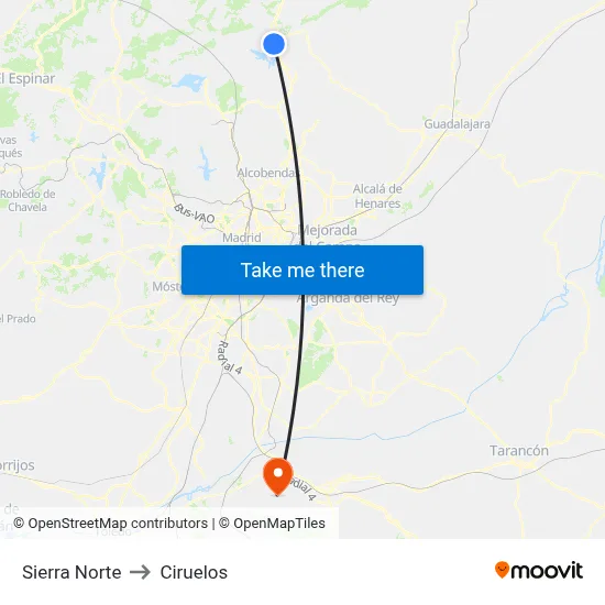 Sierra Norte to Ciruelos map