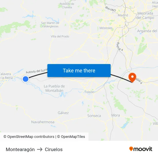 Montearagón to Ciruelos map