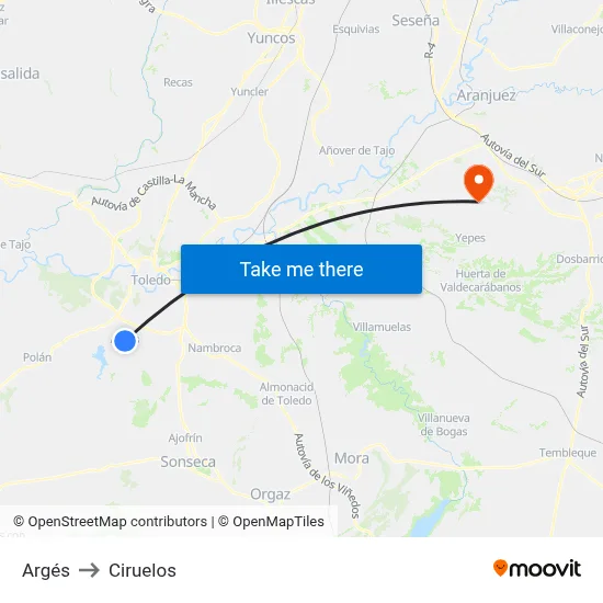 Argés to Ciruelos map