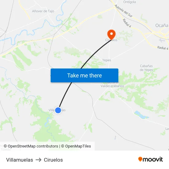 Villamuelas to Ciruelos map