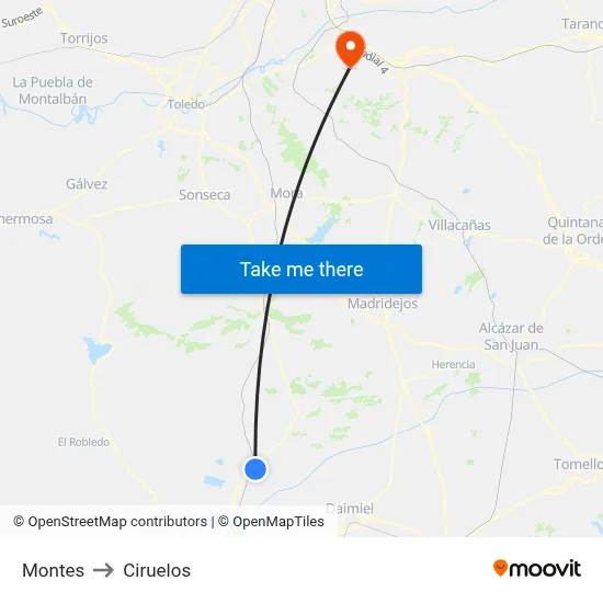 Montes to Ciruelos map