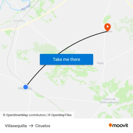 Villasequilla to Ciruelos map