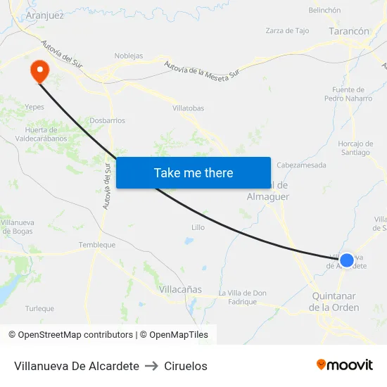 Villanueva De Alcardete to Ciruelos map