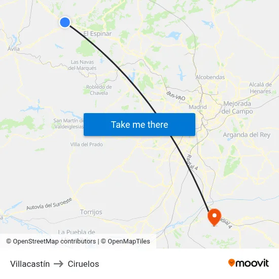 Villacastín to Ciruelos map