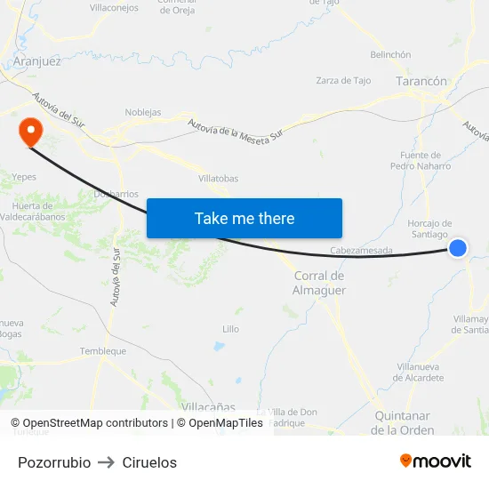 Pozorrubio to Ciruelos map