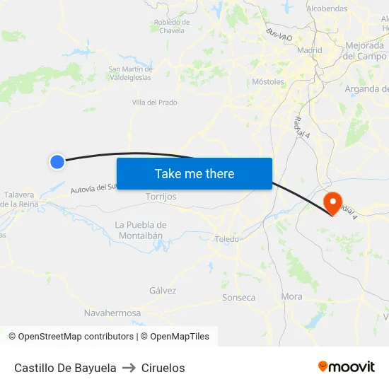 Castillo De Bayuela to Ciruelos map