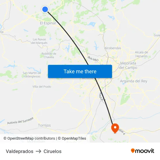 Valdeprados to Ciruelos map