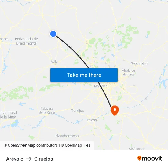 Arévalo to Ciruelos map