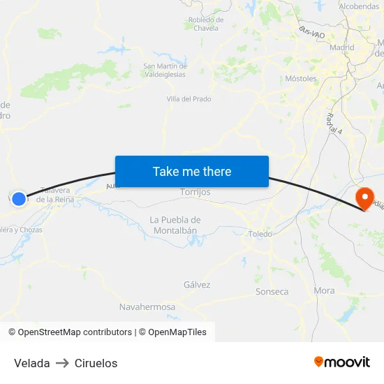 Velada to Ciruelos map