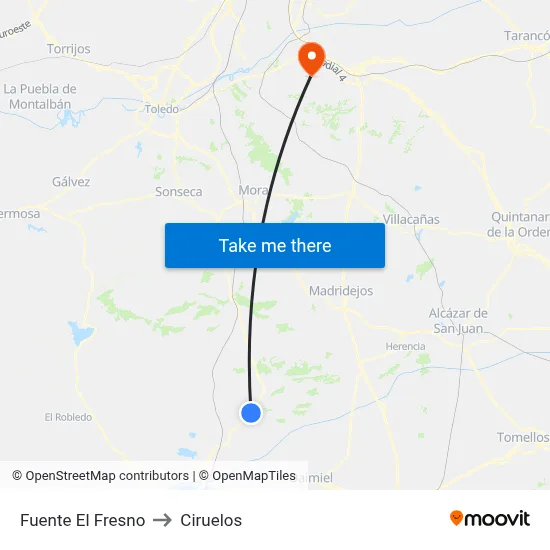 Fuente El Fresno to Ciruelos map