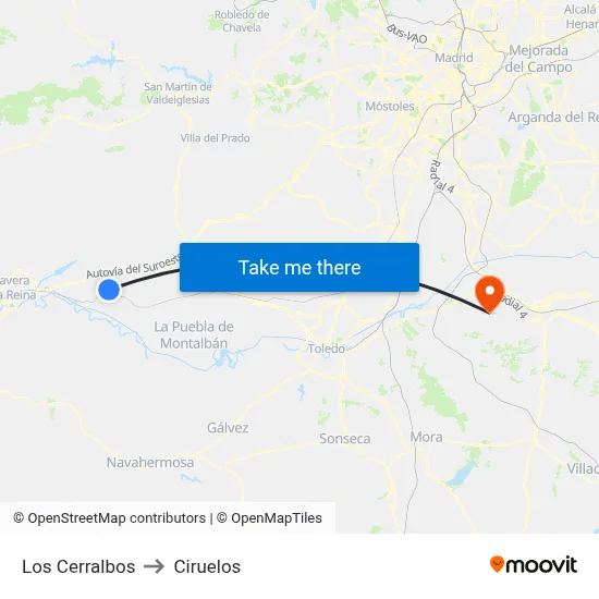 Los Cerralbos to Ciruelos map