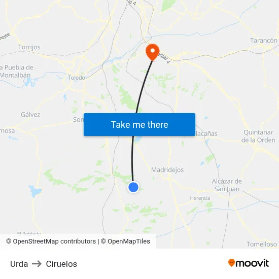 Urda to Ciruelos map