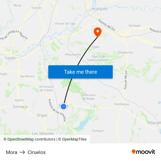 Mora to Ciruelos map