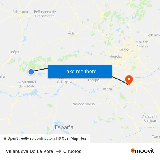 Villanueva De La Vera to Ciruelos map