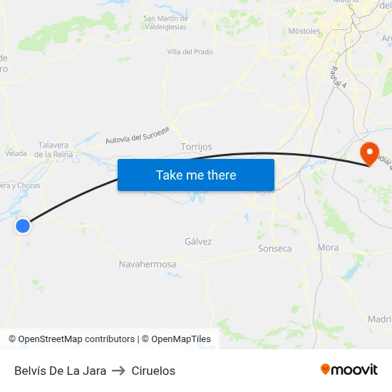 Belvís De La Jara to Ciruelos map