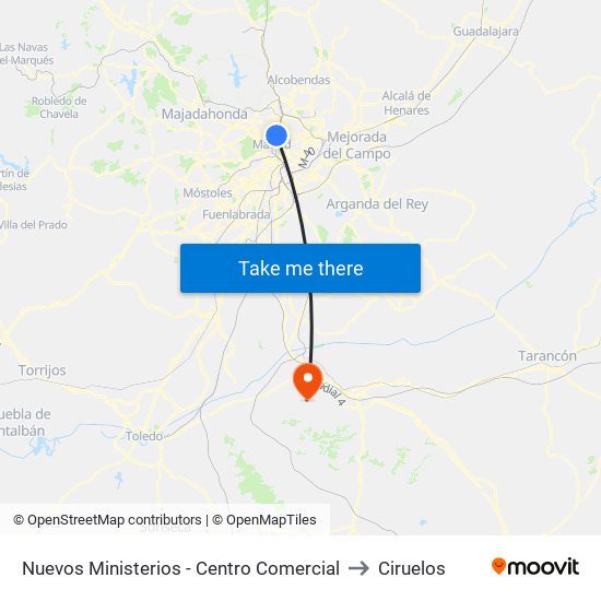 Nuevos Ministerios - Centro Comercial to Ciruelos map
