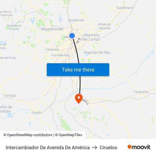 Intercambiador De Avenida De América to Ciruelos map