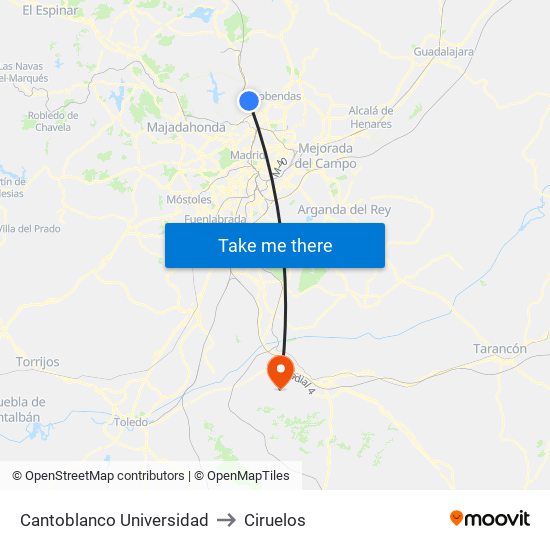 Cantoblanco Universidad to Ciruelos map