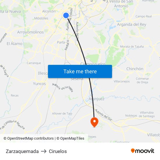 Zarzaquemada to Ciruelos map