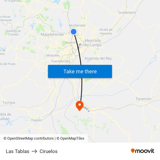 Las Tablas to Ciruelos map