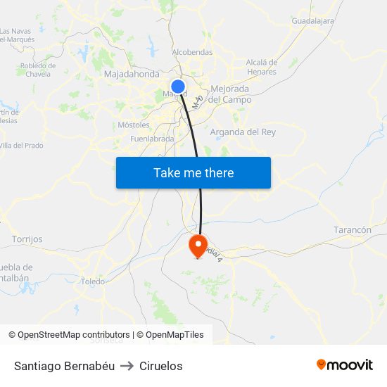 Santiago Bernabéu to Ciruelos map