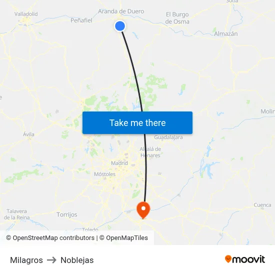 Milagros to Noblejas map