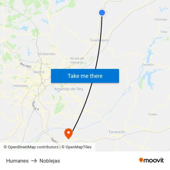 Humanes to Noblejas map