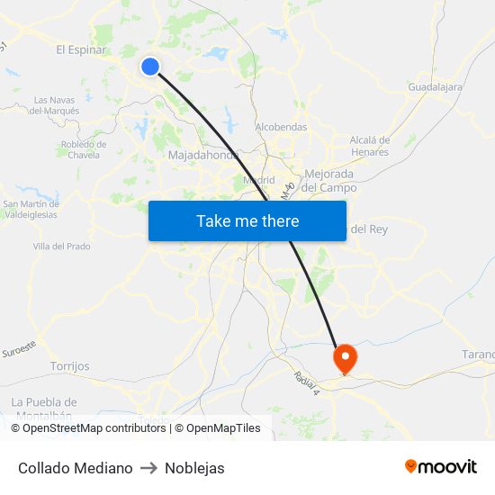 Collado Mediano to Noblejas map