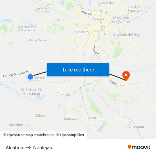 Alcabón to Noblejas map