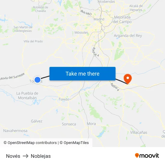 Novés to Noblejas map