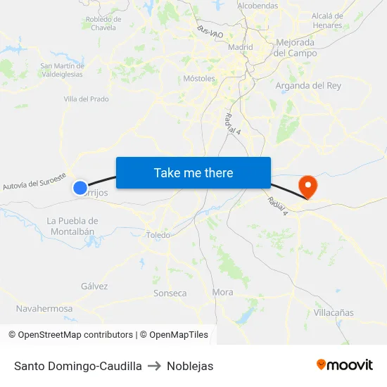 Santo Domingo-Caudilla to Noblejas map