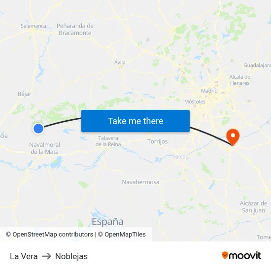 La Vera to Noblejas map