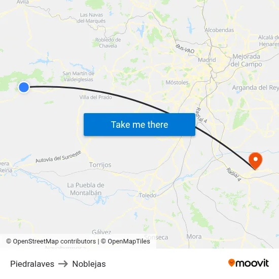 Piedralaves to Noblejas map