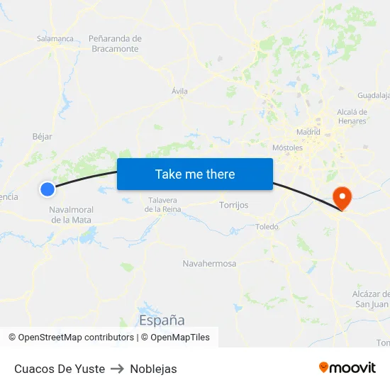 Cuacos De Yuste to Noblejas map