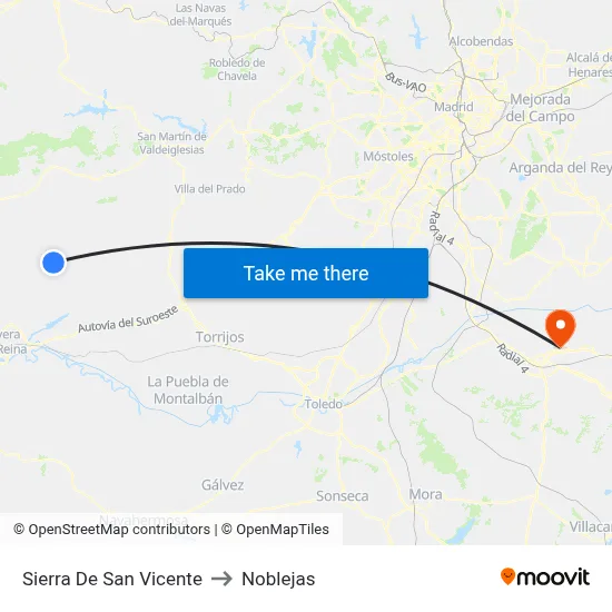 Sierra De San Vicente to Noblejas map