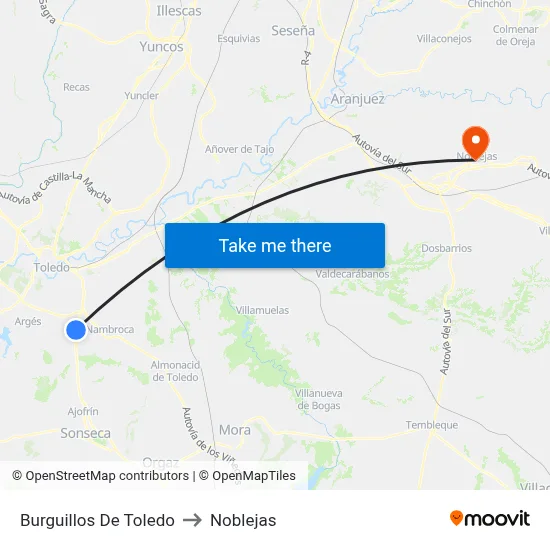 Burguillos De Toledo to Noblejas map