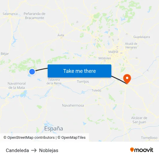 Candeleda to Noblejas map