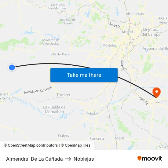 Almendral De La Cañada to Noblejas map