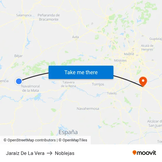 Jaraíz De La Vera to Noblejas map