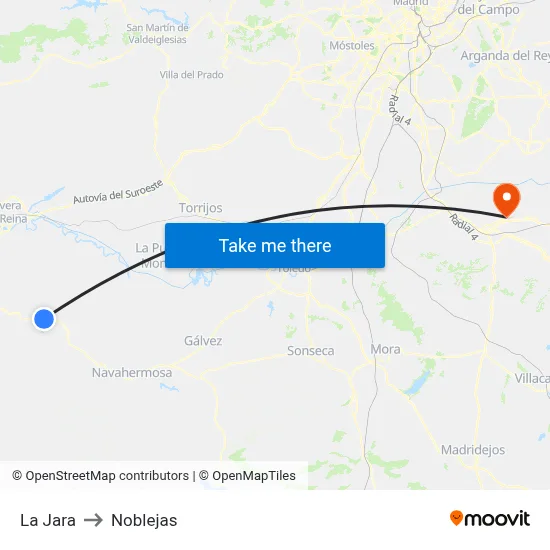 La Jara to Noblejas map