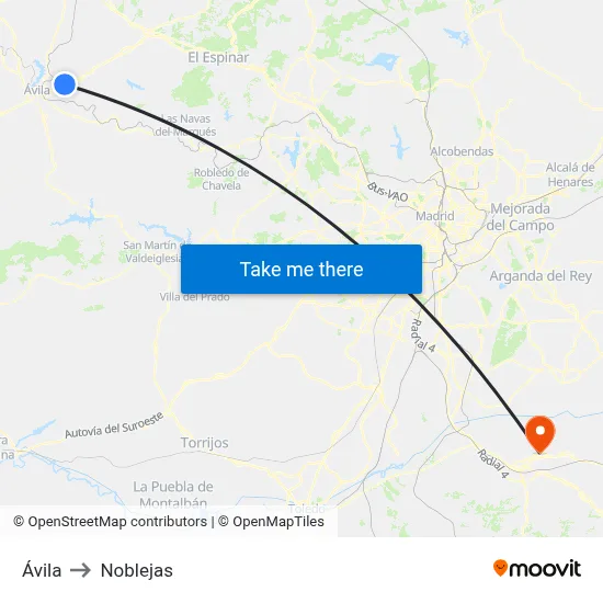 Ávila to Noblejas map