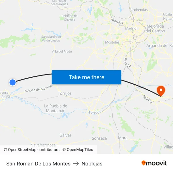 San Román De Los Montes to Noblejas map