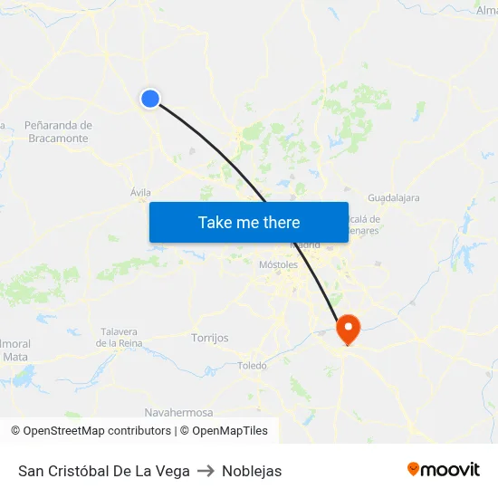 San Cristóbal De La Vega to Noblejas map