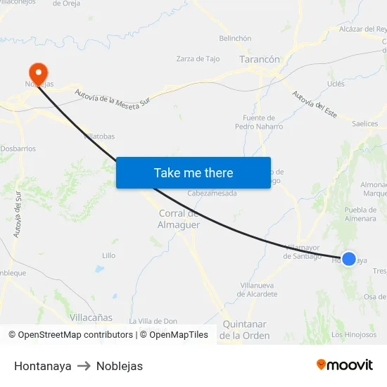 Hontanaya to Noblejas map