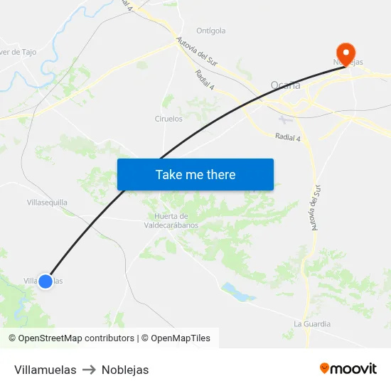 Villamuelas to Noblejas map