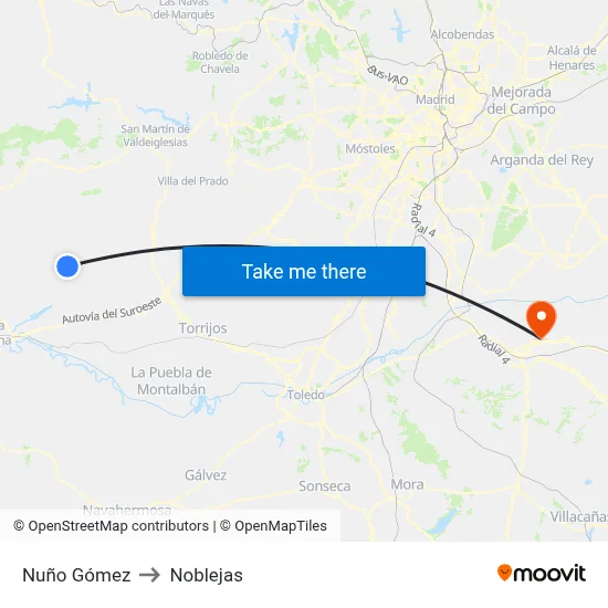 Nuño Gómez to Noblejas map