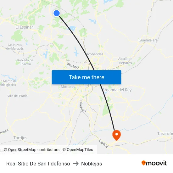 Real Sitio De San Ildefonso to Noblejas map