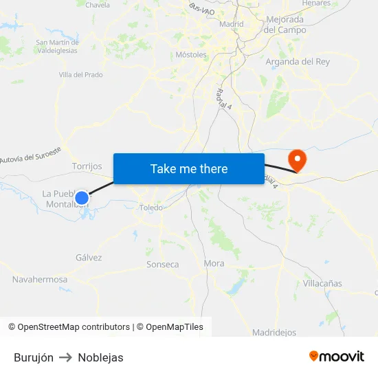 Burujón to Noblejas map