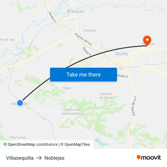 Villasequilla to Noblejas map
